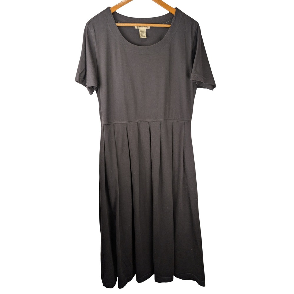 Eddie Bauer Womens XL Charcoal Black Cotton Short Sleeve Pleated Midi Dress C378